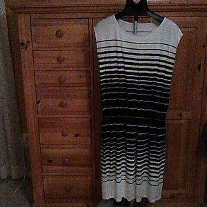 Cap sleeve elastic waist cream/black stripes dress